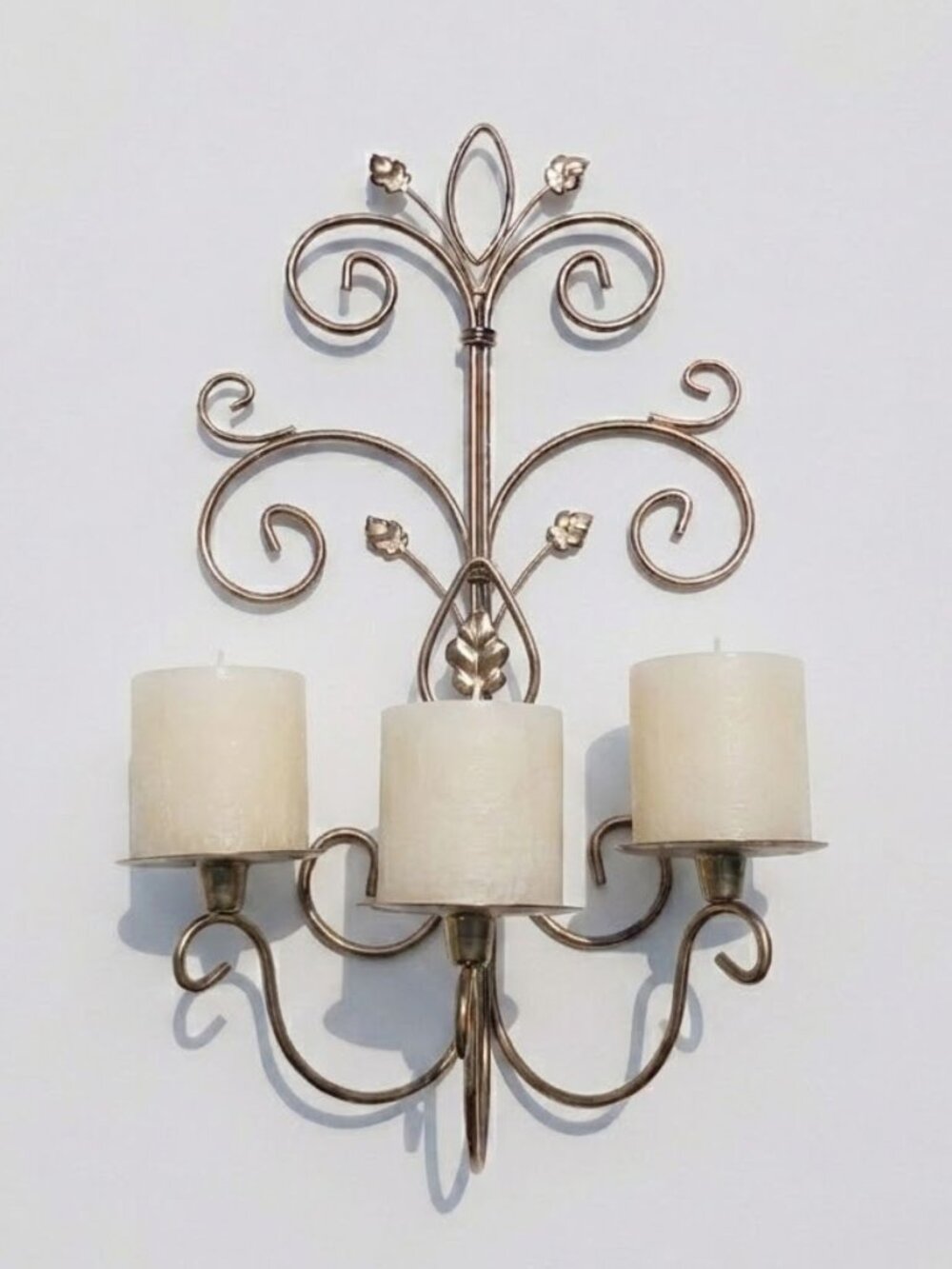Vintage Metal Wall Candelabra Sconce Gold Tone Brass Pillar Taper Candle Holder